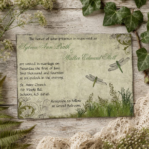 Invitación de boda vintage Jardín de libélulas