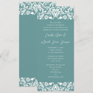 Invitación de boda vintage moderna damasco azul Aq