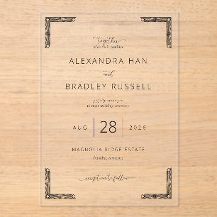 Invitación de boda vintage negra elegante