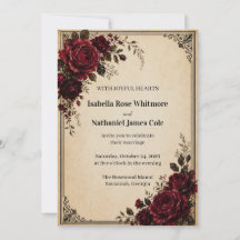 Invitación de boda vintage negra rosa roja de Borg