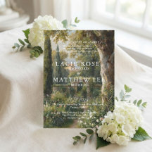 Invitación de boda vintage paisajística negra y te