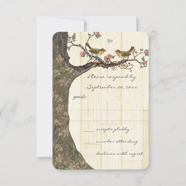 Invitación de Boda Vintage Pájaros Jaula de Pájaro (Anverso)