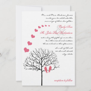 Invitación de boda vintage pájaros madreselva rosa