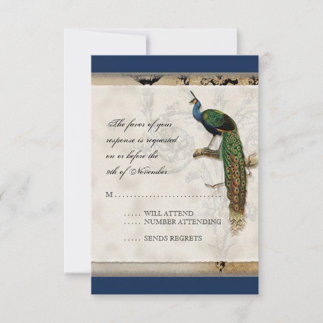 Invitación de Boda Vintage Peacock 6 (Anverso)