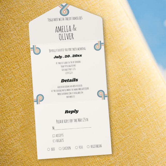 Invitación de boda Vintage Retro Todo en Uno (Subido por el creador)