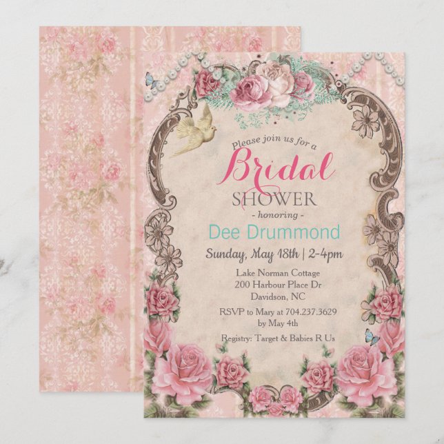 Invitación de boda Vintage Shabby Chic (Anverso / Reverso)