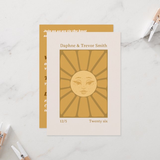 Invitación de boda Vintage Sun (Anverso/Reverso In Situ)