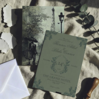 Invitación de boda vintage verde París