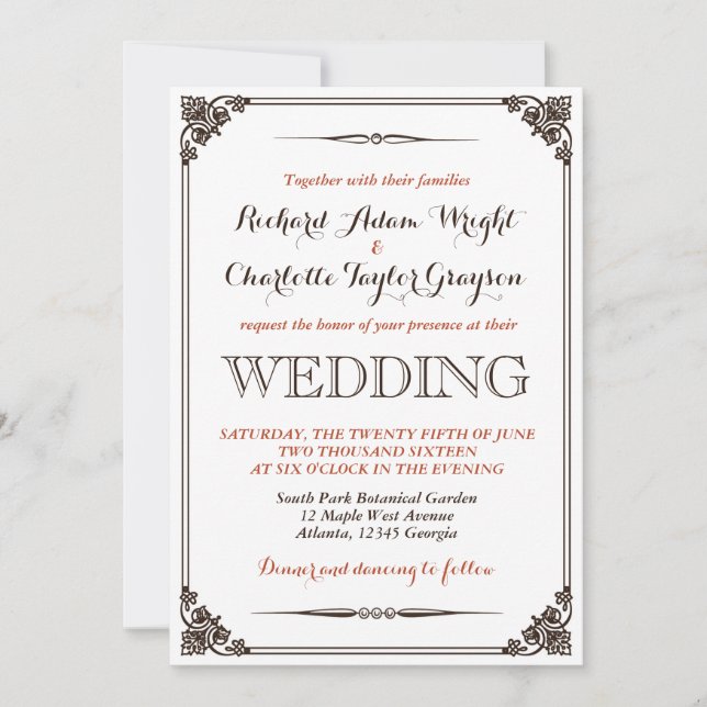 Invitación de boda vintage y rústica (Anverso)
