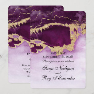 Invitación De Boda Violeta Y Oro Moderna De Pintur