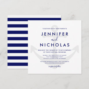 Invitación de boda virtual con ancla náutica moder