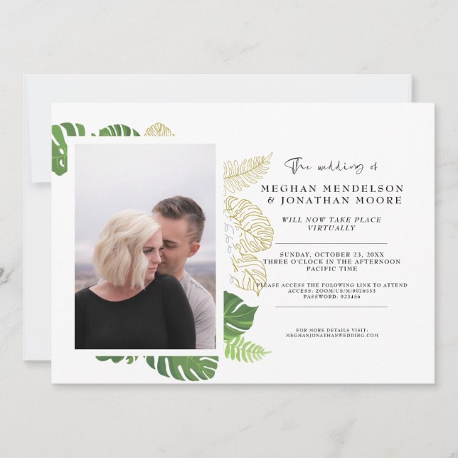 Invitación de boda virtual con foto y vegetación d (Anverso)