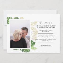 Invitación de boda virtual con foto y vegetación d