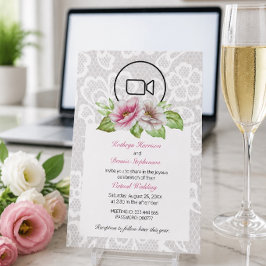 Invitación de boda virtual de flores y encaje