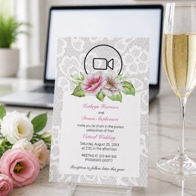 Invitación de boda virtual de flores y encaje (Subido por el creador)