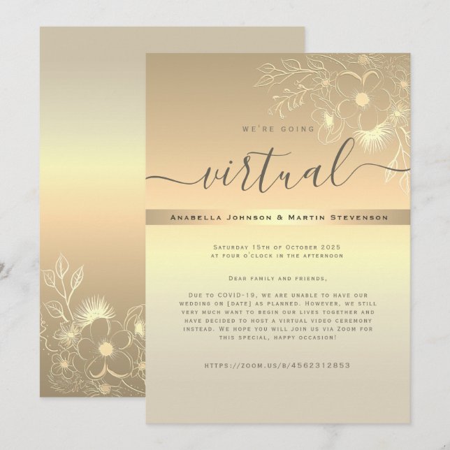 Invitación de boda virtual dorada (Anverso / Reverso)