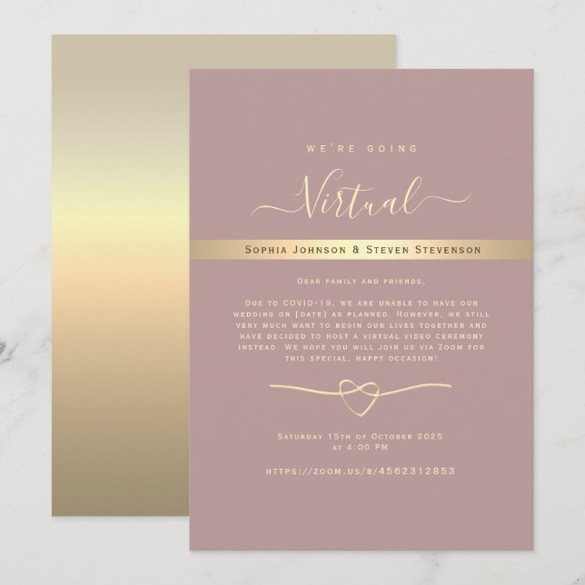 Invitación de boda virtual Dusty Rose (Anverso / Reverso)
