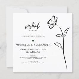 Invitación de boda virtual floral en blanco y negr