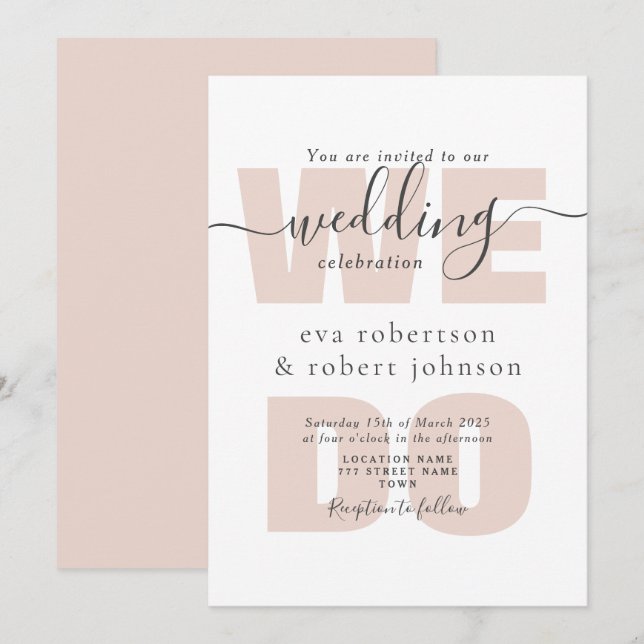 Invitación de Boda WE DO Rosa Rubor (Anverso / Reverso)