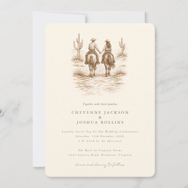 Invitación de Boda Western Desértica Rústica Moder (Anverso)