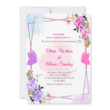 Invitación de Boda Whimsical Rosa Púrpura Floral R
