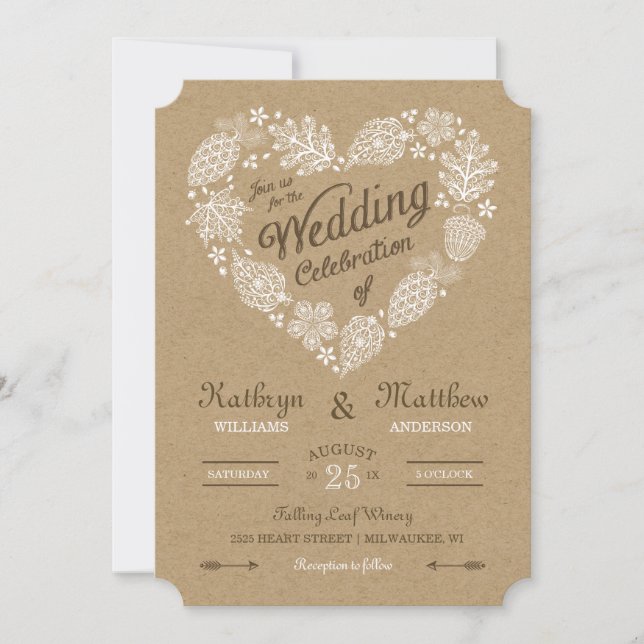 Invitación de boda Woodland Heart (Anverso)
