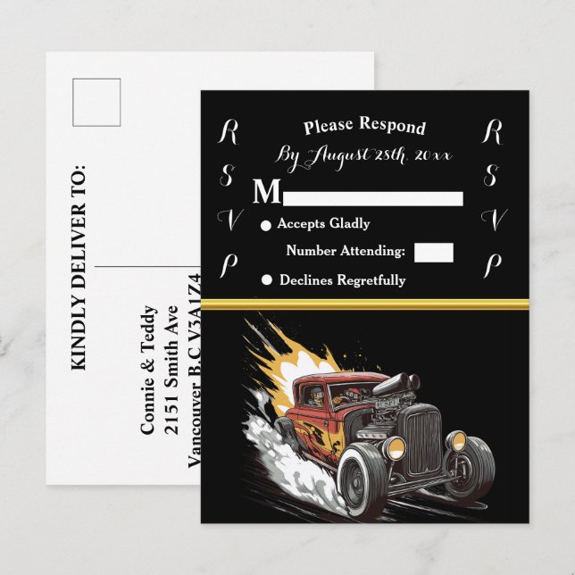 Invitación de boda y Hot Rod (Anverso / Reverso)