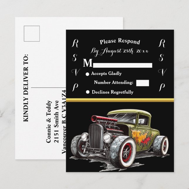 Invitación de boda y Hot Rod (Anverso / Reverso)