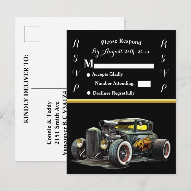 Invitación de boda y Hot Rod (Anverso / Reverso)