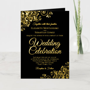 Invitación de boda y programa Combo de Hoja de Oro
