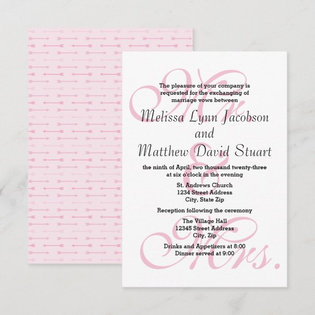 Invitación de boda y recepción para Sr. y Sra. Pin (Anverso / Reverso)