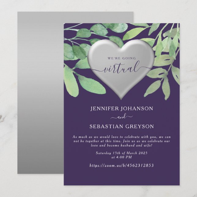 Invitación de boda Zoom púrpura (Anverso / Reverso)