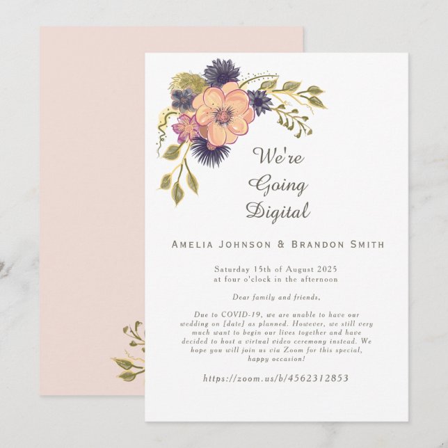 Invitación de boda Zoom Rosa Rubor (Anverso / Reverso)