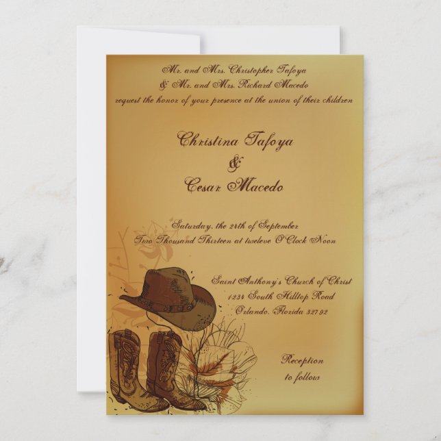 Invitación de bodas 5x7 Gorra de vacas occidentale (Anverso)