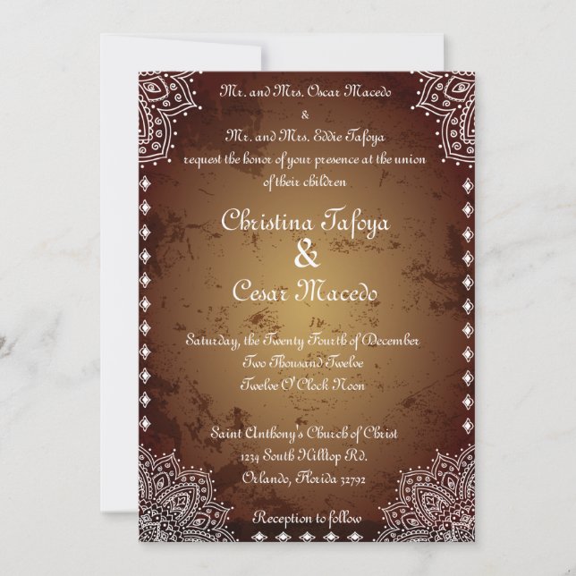 Invitación de bodas 5x7 Marrón marrón marroquí pro (Anverso)