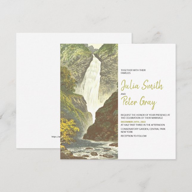 Invitación de bodas a la cascada rústica (Anverso / Reverso)