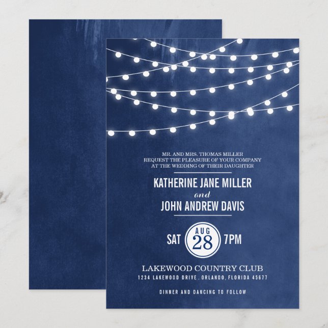 Invitación de bodas a la luz de las cuerdas azules (Anverso / Reverso)