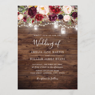 Invitación de bodas a las luces florales rusticas 