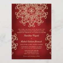 INVITACIÓN DE BODAS AL ESTILO INDIO EN ROJO Y DORA