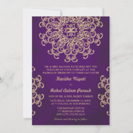 INVITACIÓN DE BODAS AL ESTILO INDIO PURPURA Y ORO