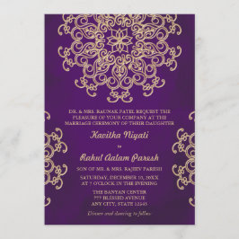 INVITACIÓN DE BODAS AL ESTILO INDIO PURPURA Y ORO