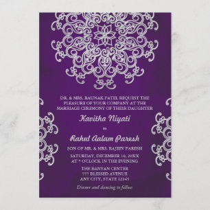 INVITACIÓN DE BODAS AL ESTILO INDIO PURPURA Y PLAT