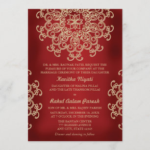 INVITACIÓN DE BODAS AL ESTILO INDIO ROJO Y DORADO