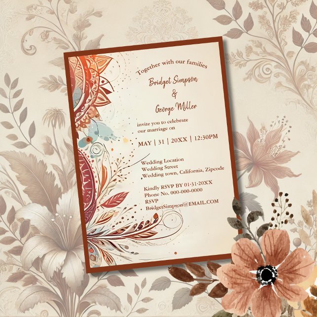 invitación de bodas beige natural vintage (Subido por el creador)