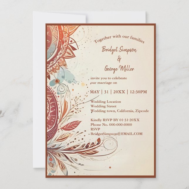 invitación de bodas beige natural vintage (Anverso)