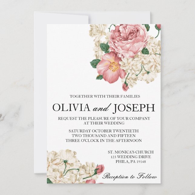 Invitación de bodas botánicas vintage (Anverso)
