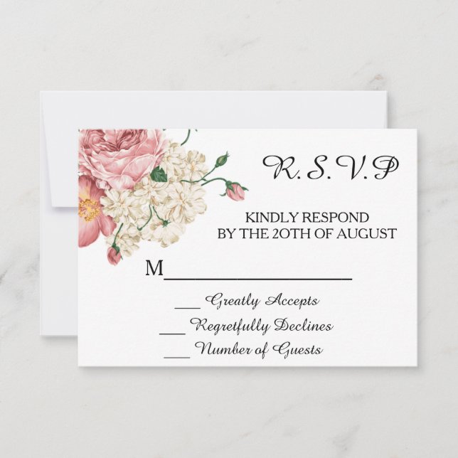 Invitación de bodas botánicas vintage RSVP (Anverso)