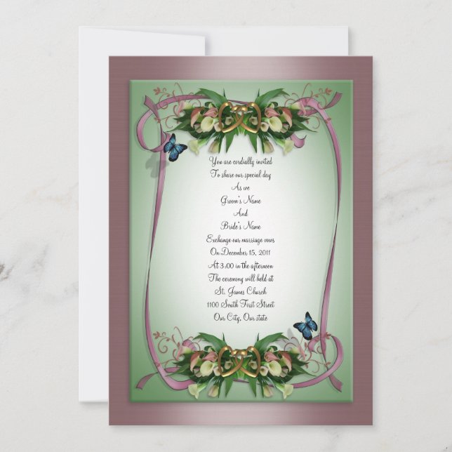 Invitación de bodas calla lilies Butterflies mauve (Anverso)