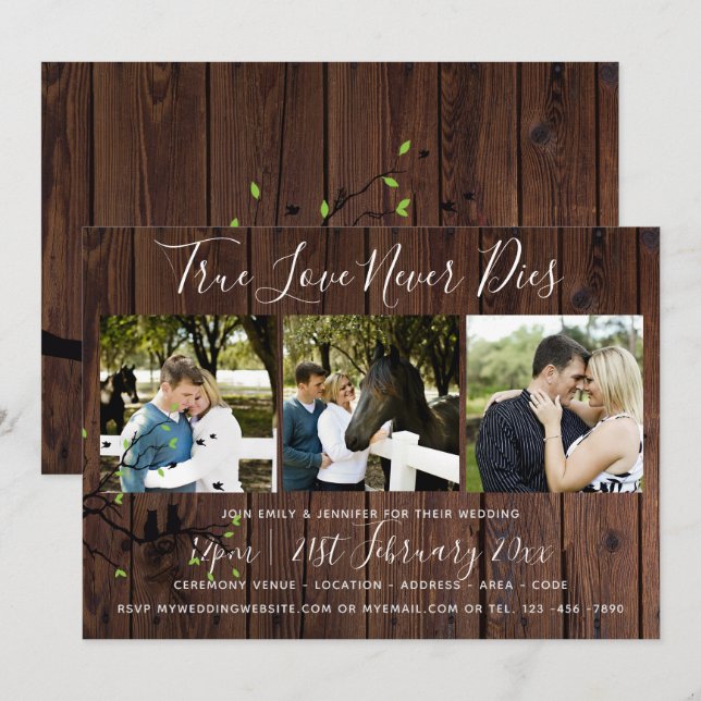 INVITACIÓN DE BODAS Collage FOTOGRÁFICO Rústico Ma (Anverso / Reverso)
