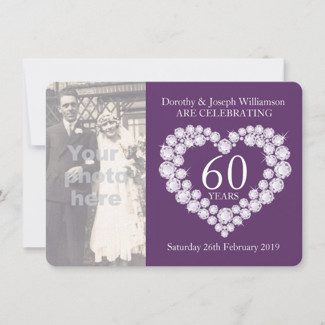 Invitación de bodas con corazón de diamante 60 año (Anverso)